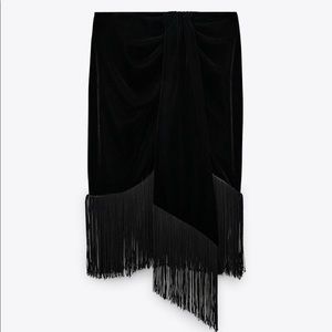 Zara Fringed velvet mini skirt